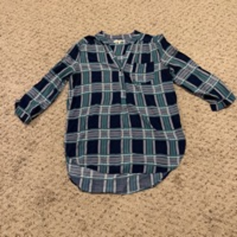 Women's 41 HAWTHORN Plaid Blouse Size L Blue Green